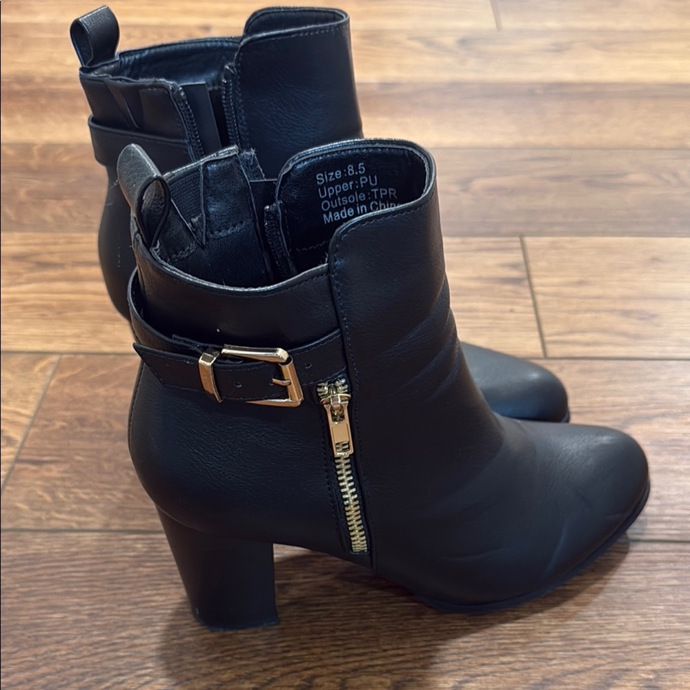 NY&CO Black Ankle Boots with Gold Accents